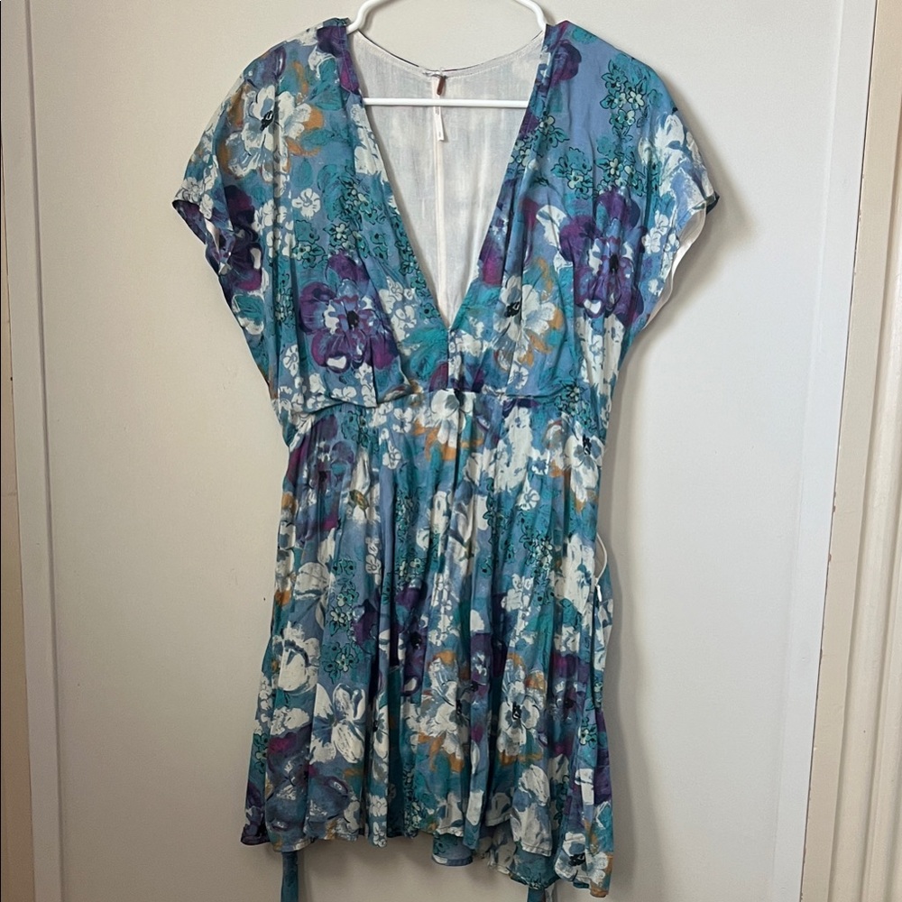 Free People Blue and Purple Floral Mini Dress